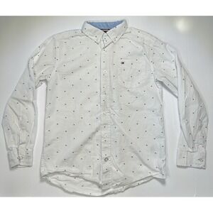 Tommy Hilfiger Boys Button Down Shirt Youth Size Medium 12/14 Logo White